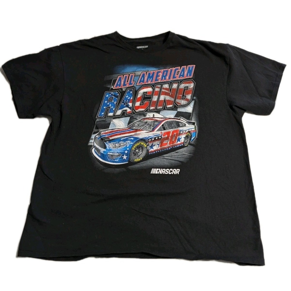 NASCAR All American Racing T Shirt Mens 2XL Black Patriotic USA Flag Graphic Tee